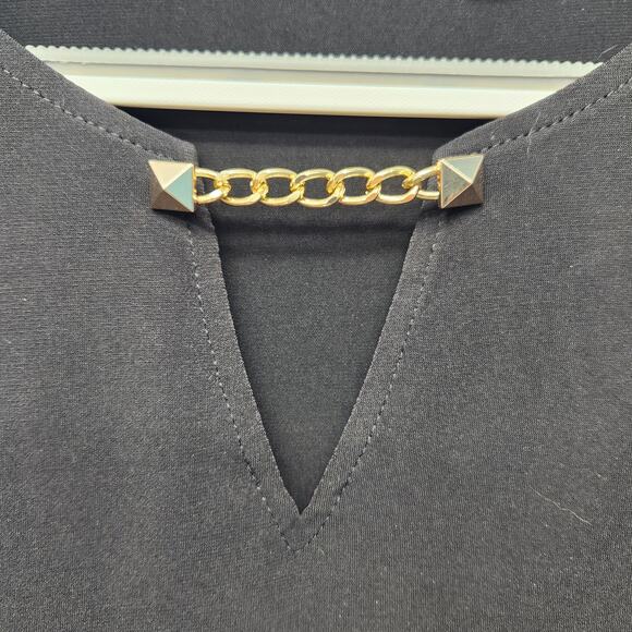 Susan Graver Black Liquid Knit Gold Chain Stretchy Classic Blouse Women's M - Picture 3 of 8